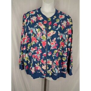 Woman Within Floral Linen Rayon Blend Zip Jacket Plus Size 2X 26/28 New